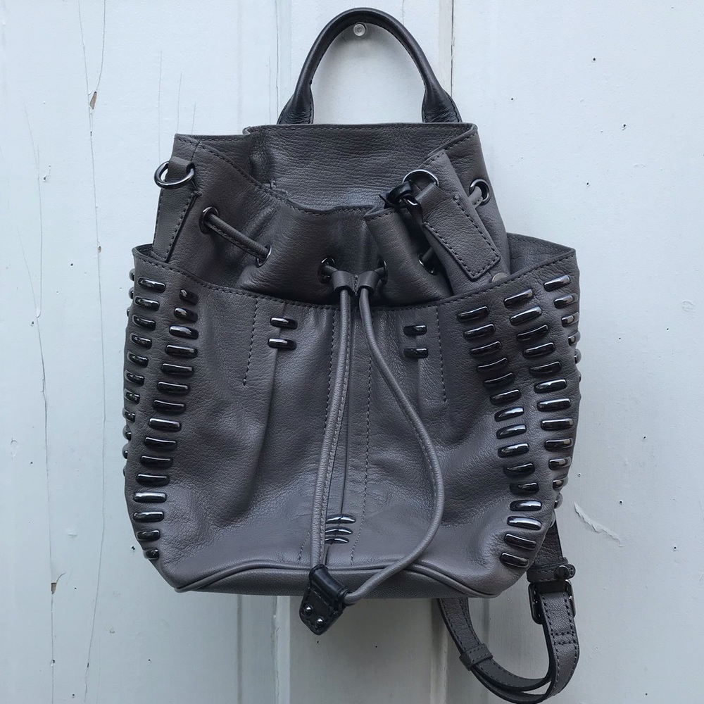 Joy Gryson gray leather backpack crossbody bag - Picture 1 of 8